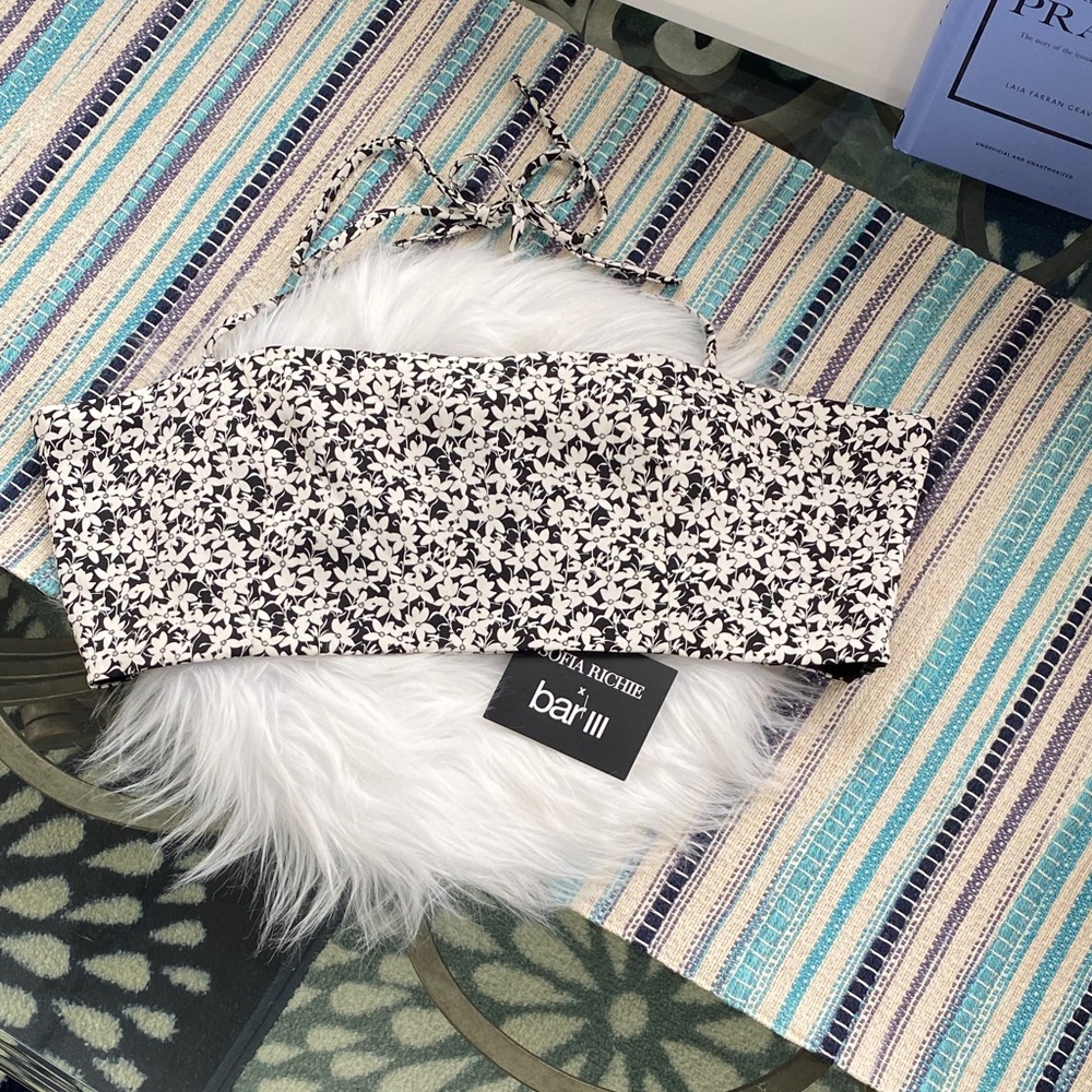 Sofia Richie x Bar lll black & white floral print satin bralette bandeau top